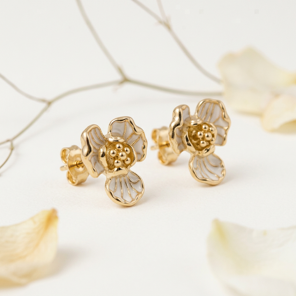 14K Gold Filled Enamel Floral Stud Earrings – Organic Petal
