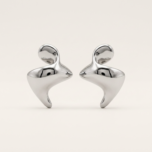 Rhodium Abstract Sculptural  Fluid Stud Earrings