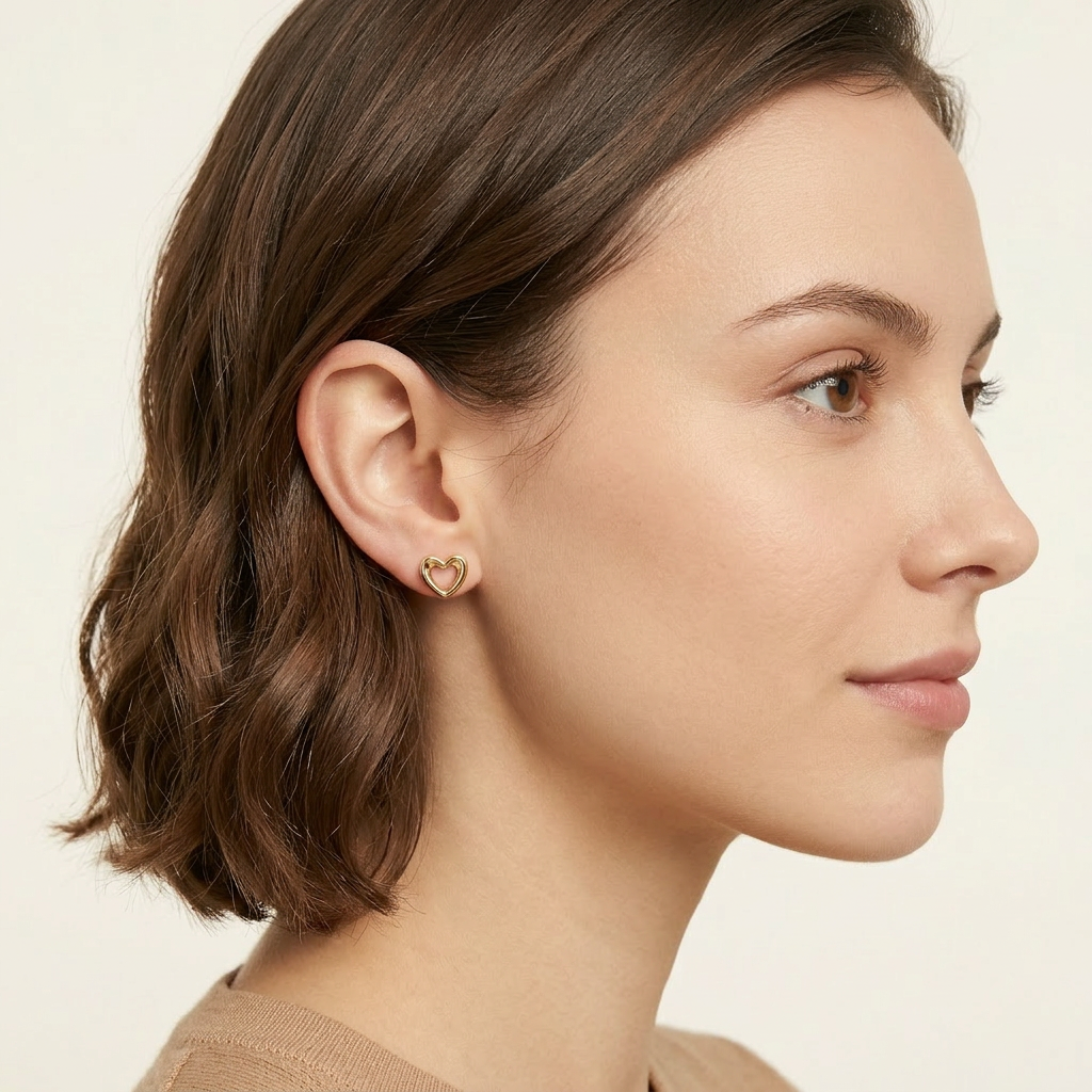 14K Gold Filled Sculptural Open Heart Stud Earrings