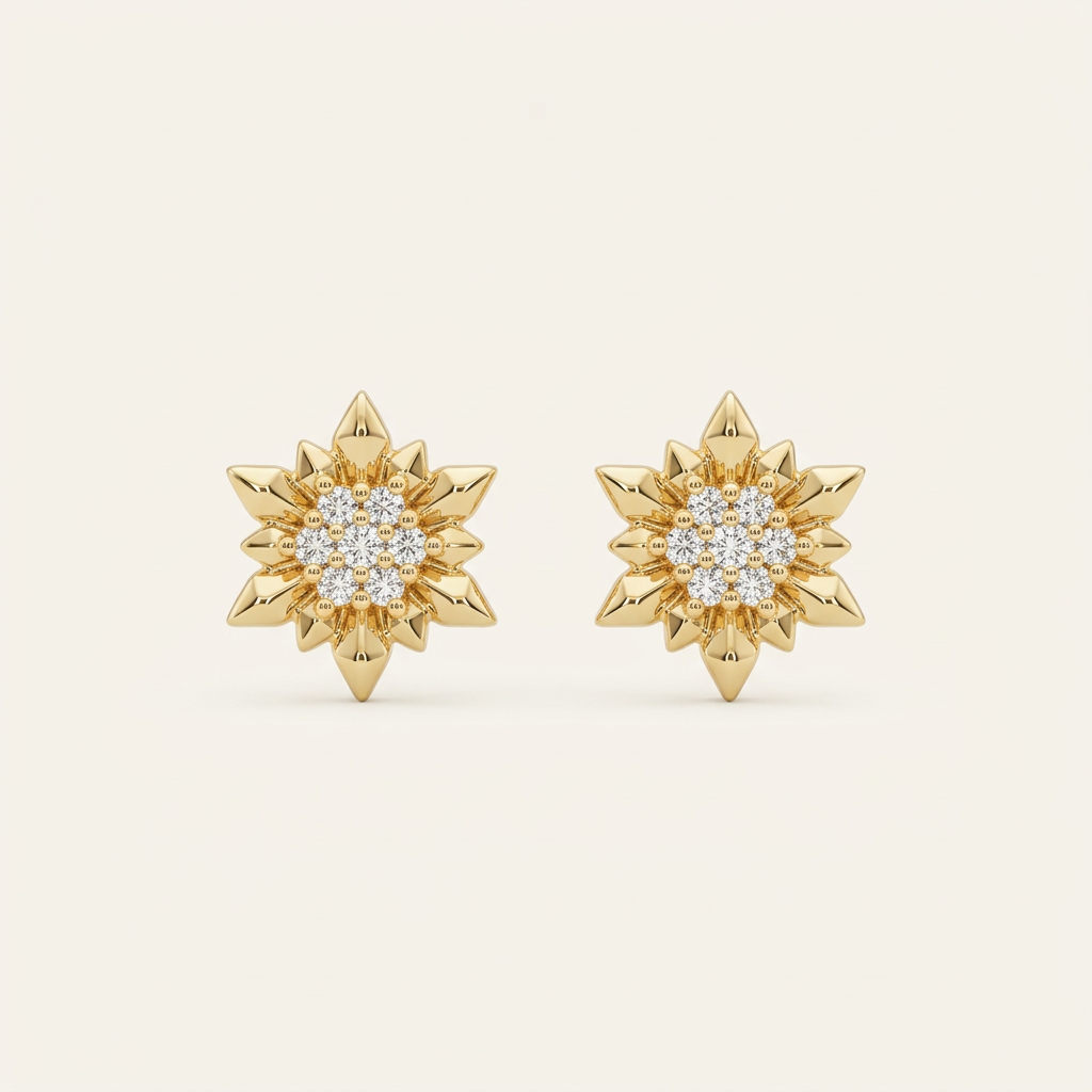 14K Gold Filled Starburst Cubic Zirconia Stud Earrings