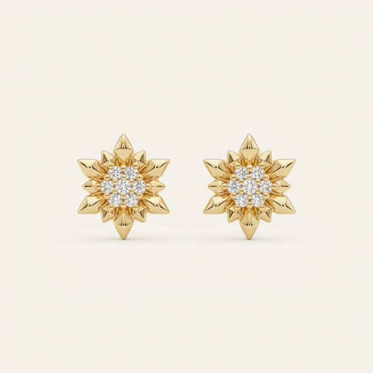 14K Gold Filled Starburst Cubic Zirconia Stud Earrings