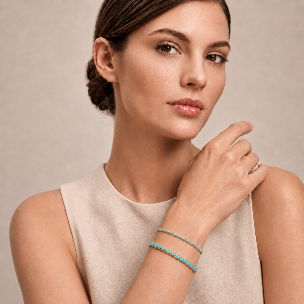 14K Gold Filled Tennis Bracelet - Turquoise