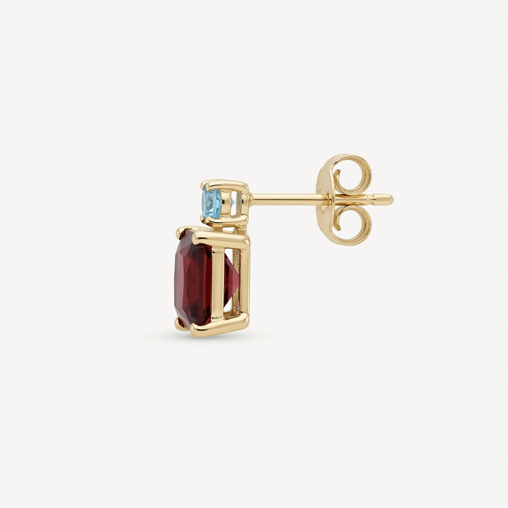 Garnet & Aquamarine Delicate 14K Gold Filled Studs