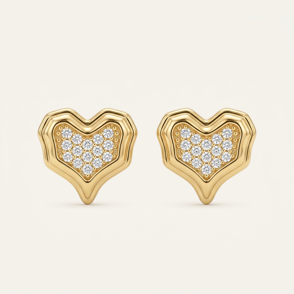 14K Gold Filled Pavé Heart Stud Earrings with Cubic Zirconia