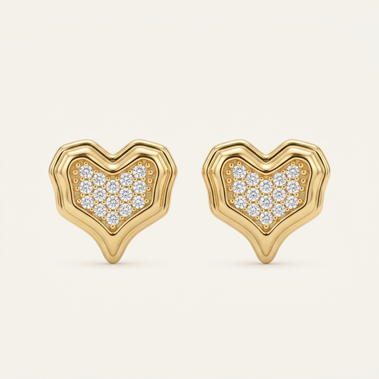 14K Gold Filled Pavé Heart Stud Earrings with Cubic Zirconia