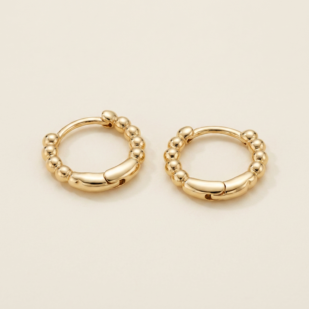 14K Gold Filled Beaded Huggie Hoop Earrings