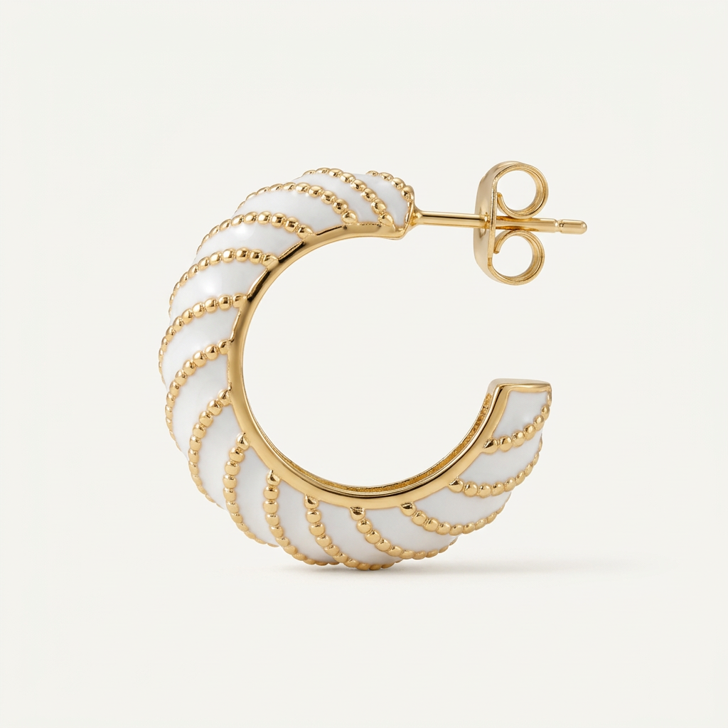 14K Gold Filled Beaded White Enamel Earrings