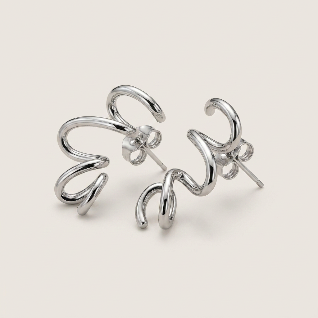 Rhodium Sculptural Swirl Earrings