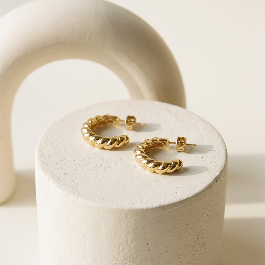 Twisted Croissant 14K Gold Filled Hoop Earrings