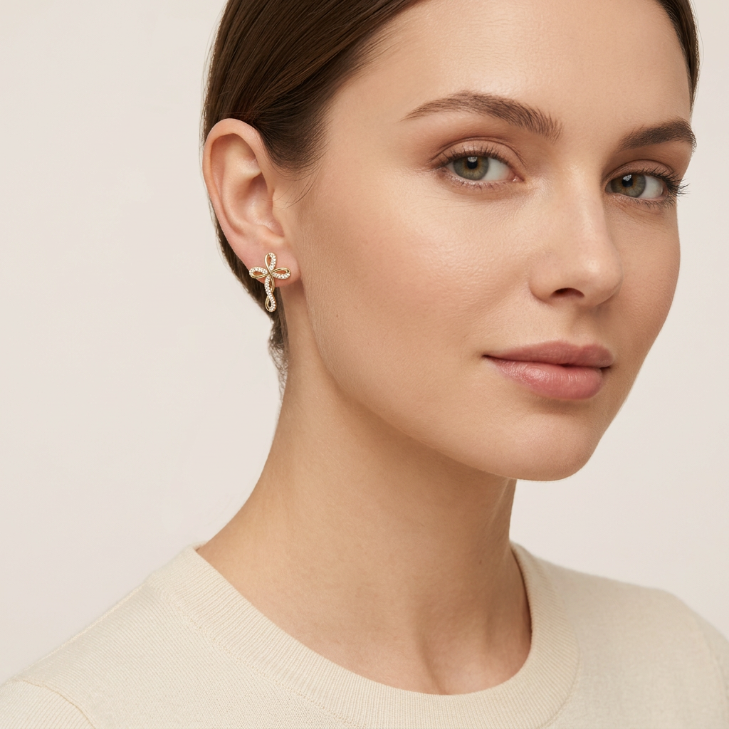 14K Gold Filled Infinity Cross Cubic Zirconia Stud Earrings