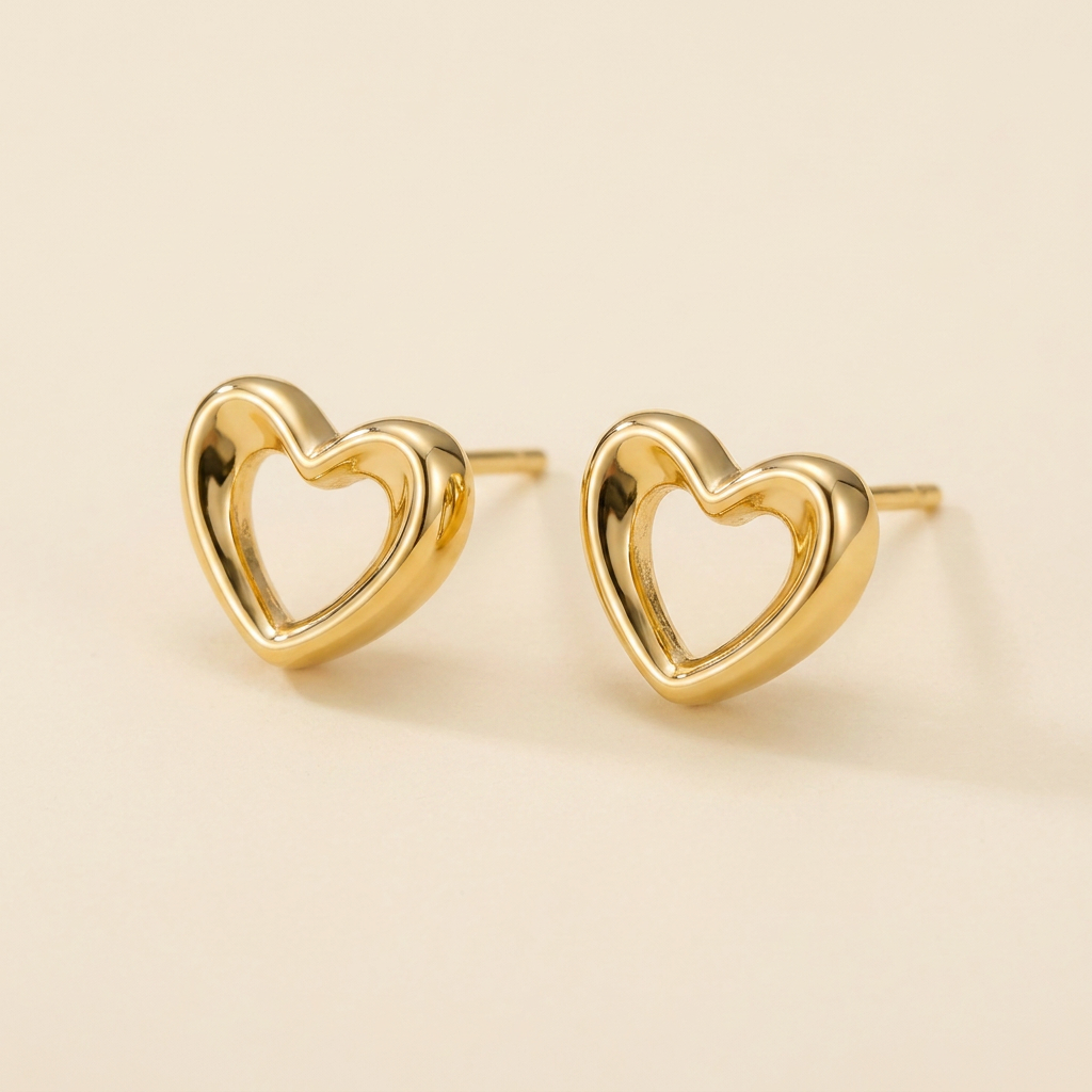 14K Gold Filled Sculptural Open Heart Stud Earrings