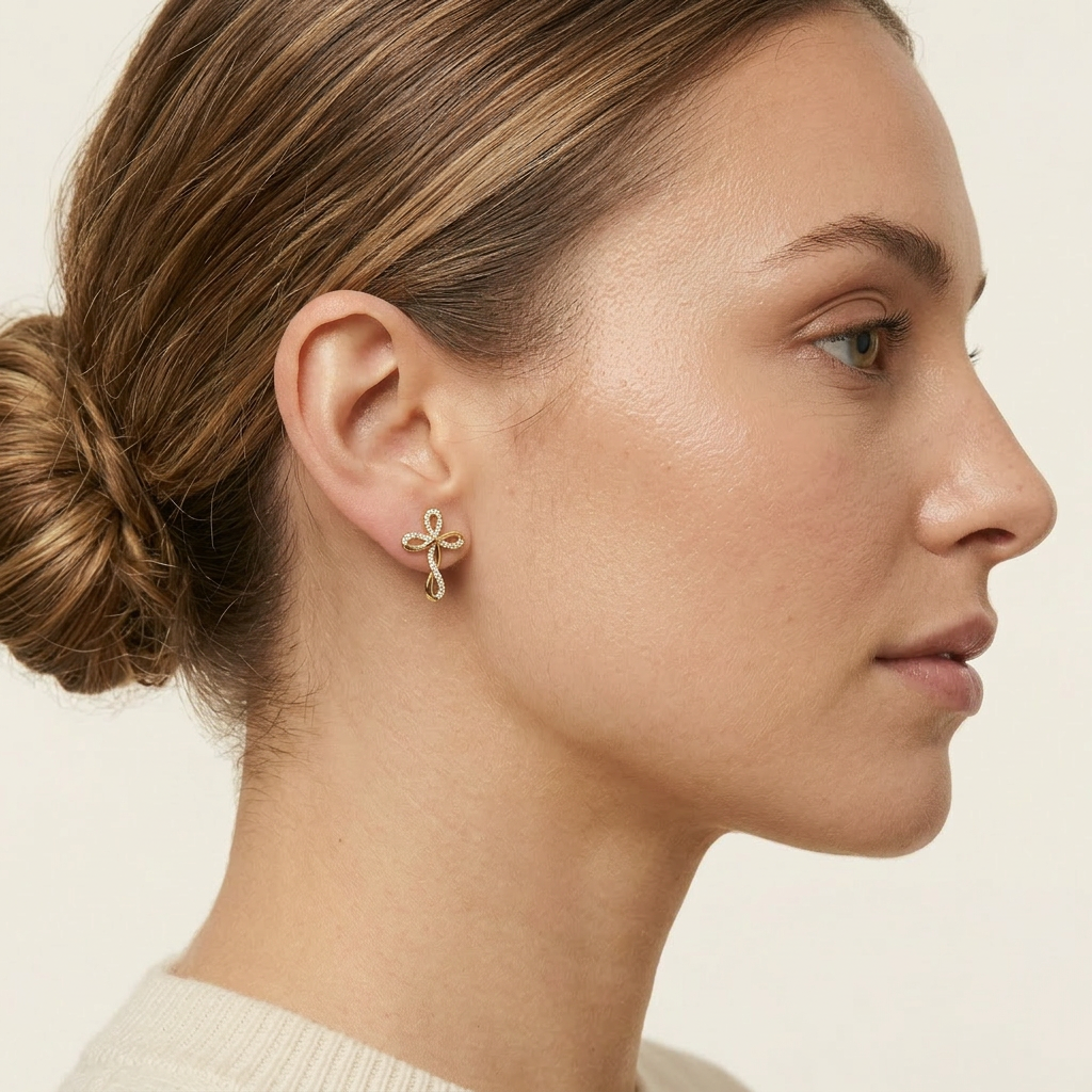 14K Gold Filled Infinity Cross Cubic Zirconia Stud Earrings