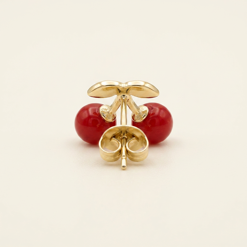 14K Gold Filled Dainty Cherry Stud Earrings w/ CZ Stone