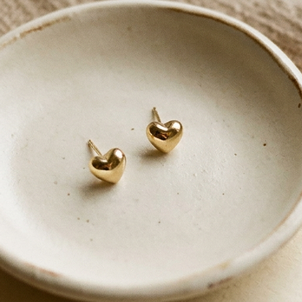 14K Polished Gold Filled Heart Stud Earrings