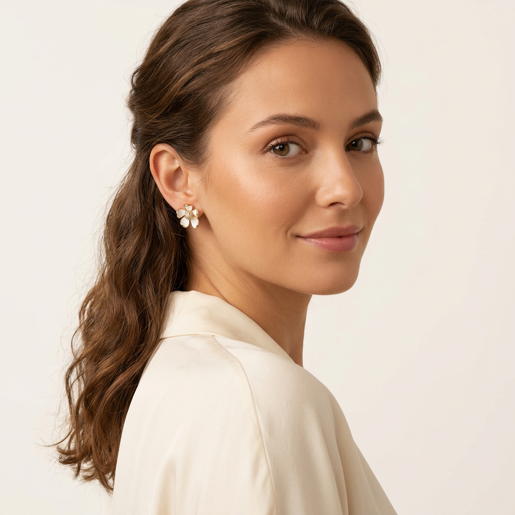 14K Gold Filled White Enamel Floral Stud Earrings – Soft Pet