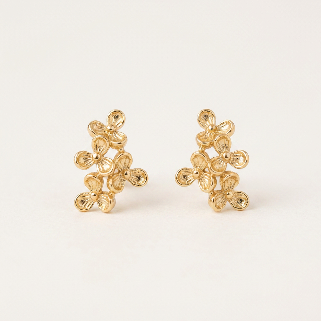 14K Gold Filled Floral Cluster Stud Earrings