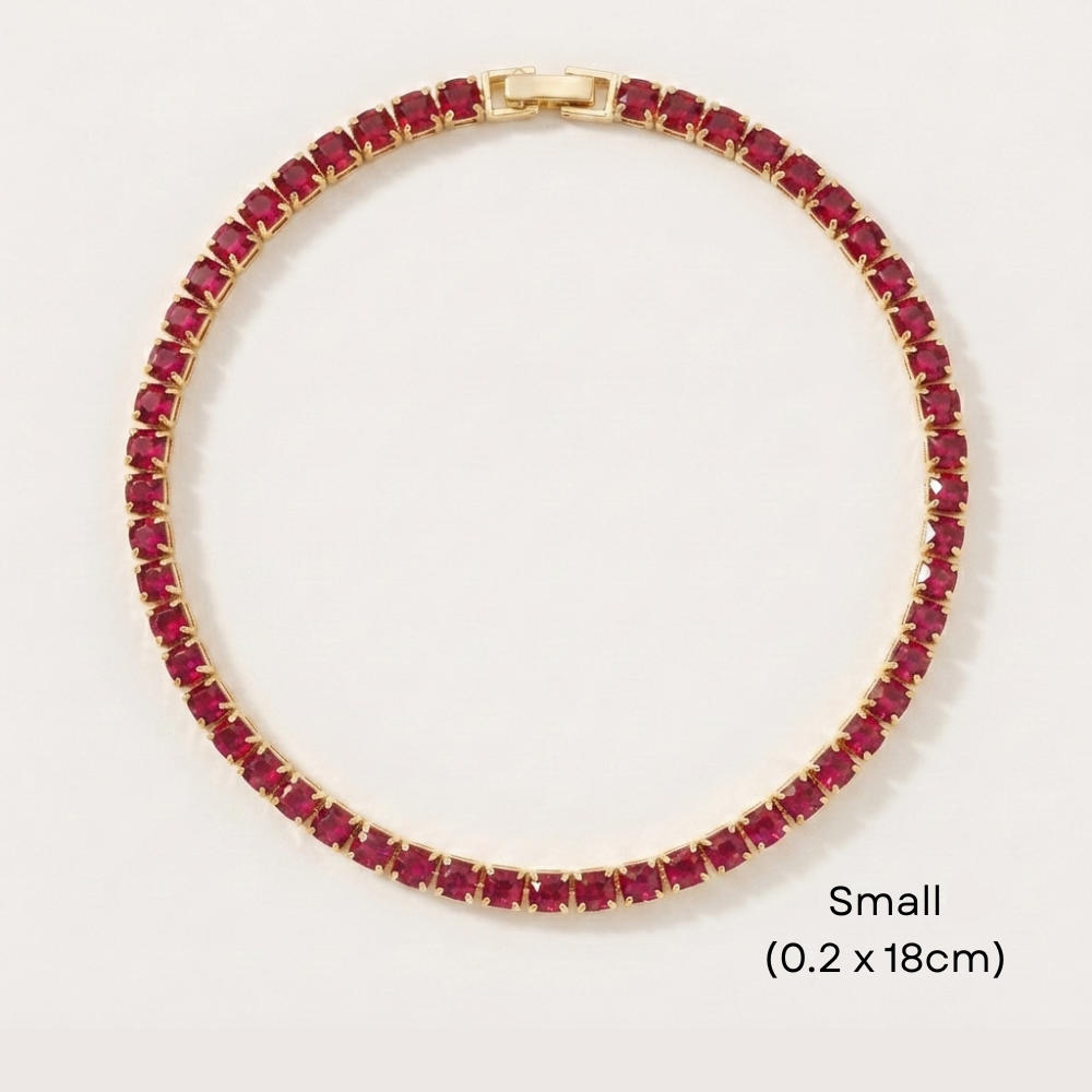 14K Gold Filled Tennis Bracelet - Ruby Red