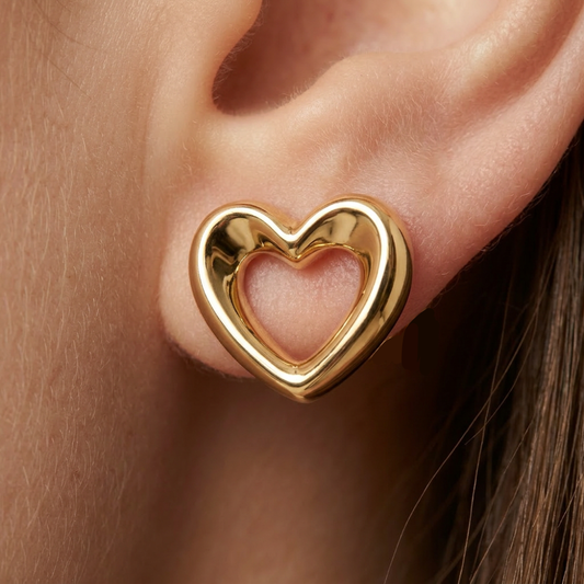 14K Gold Filled Sculptural Open Heart Stud Earrings