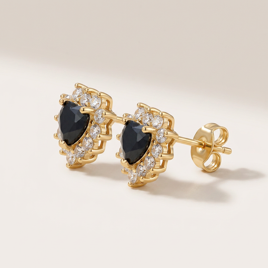 14K Gold Filled Black Heart Cubic Zirconia Stud Earrings