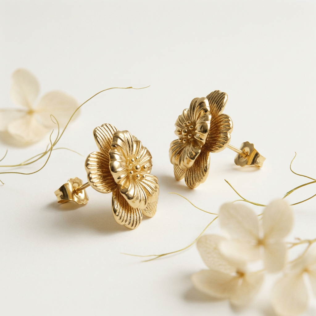 14K Gold Filled Sculptural Flower Stud Earrings