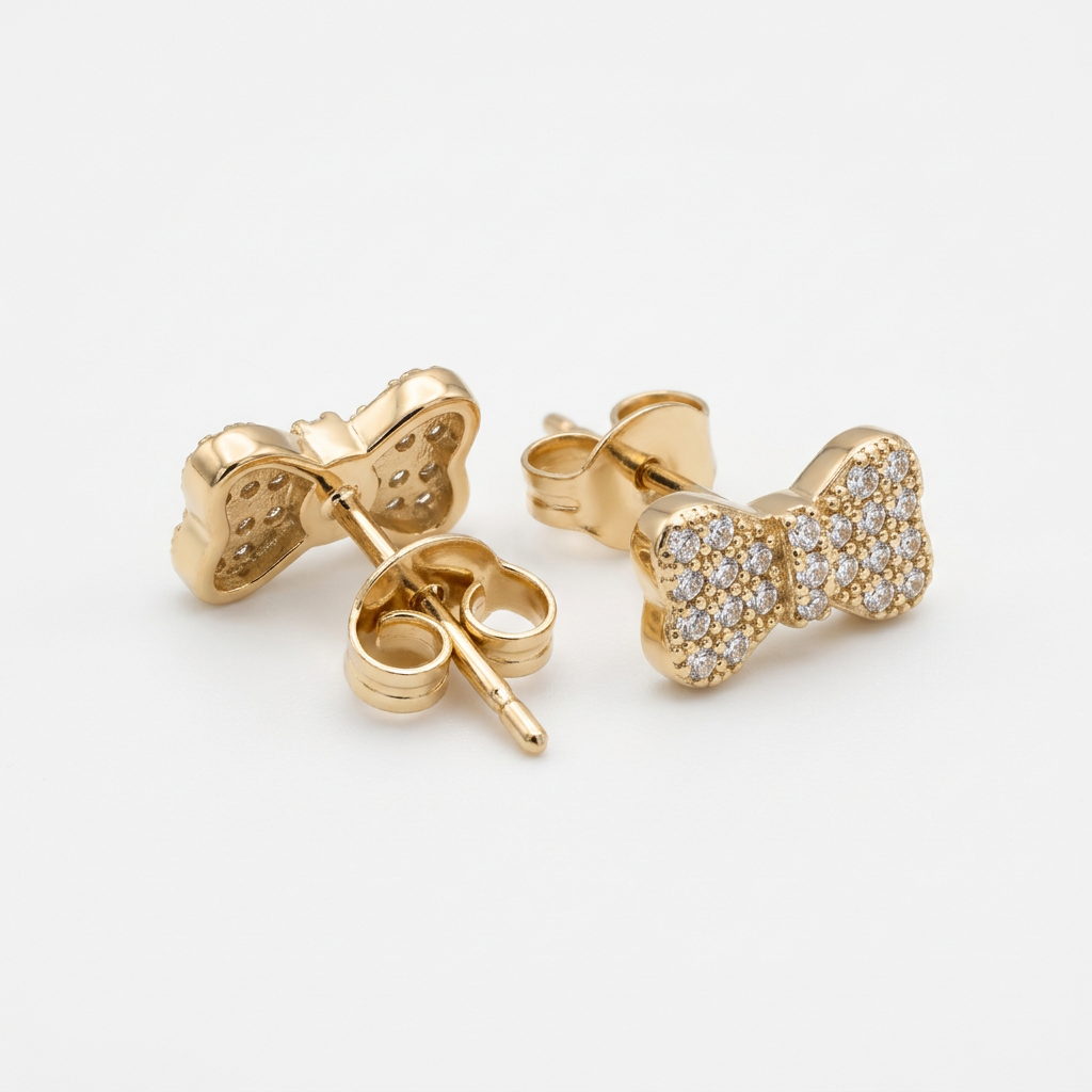 14K Gold Filled Pavé Bow Stud Earrings