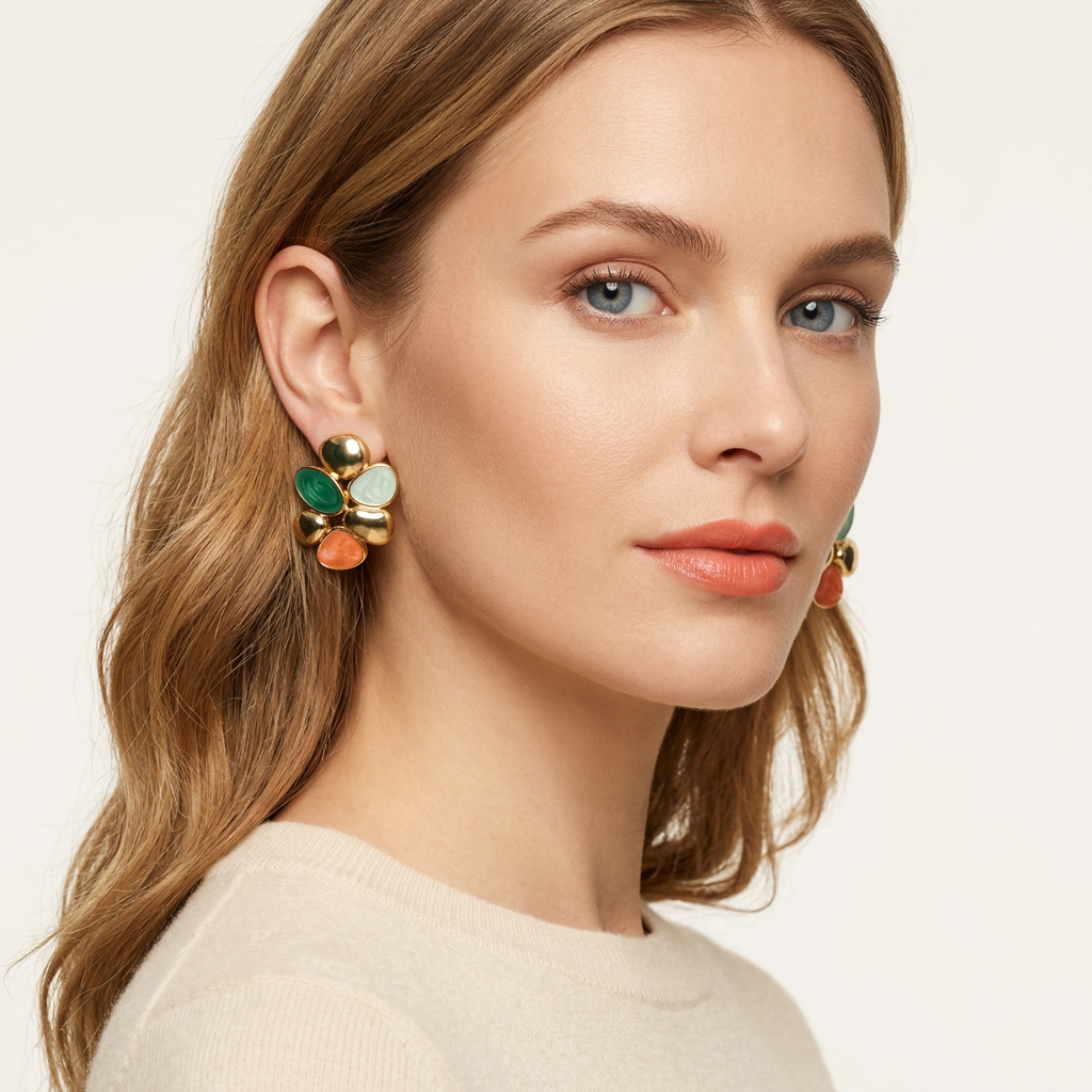 14K Organic Pebble Cluster Earrings