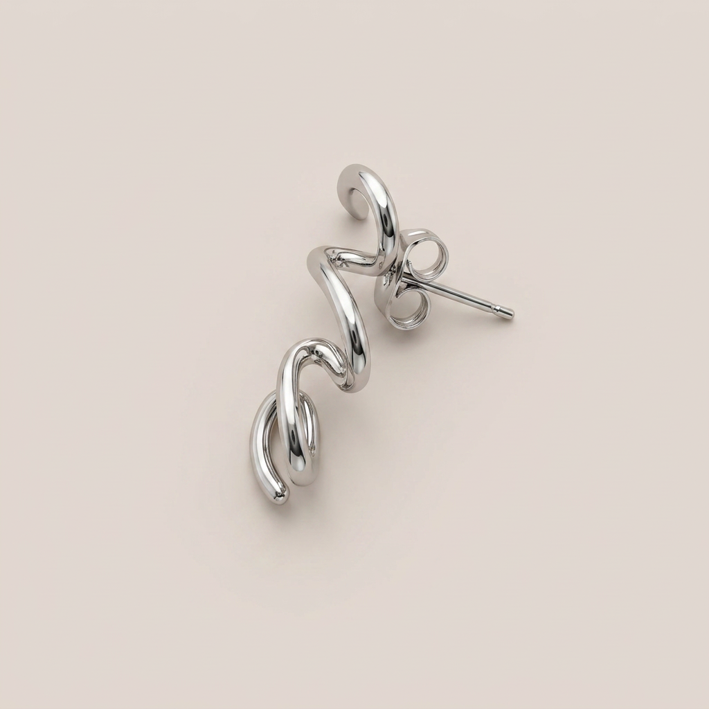 Rhodium Sculptural Swirl Earrings