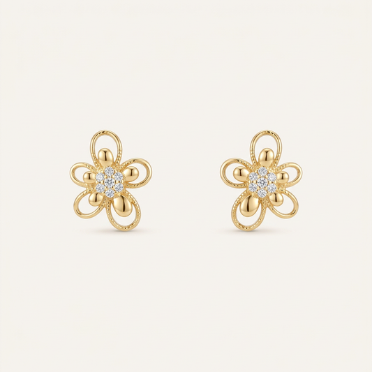 Delicate 14K Gold Filled Flower Stud Earrings