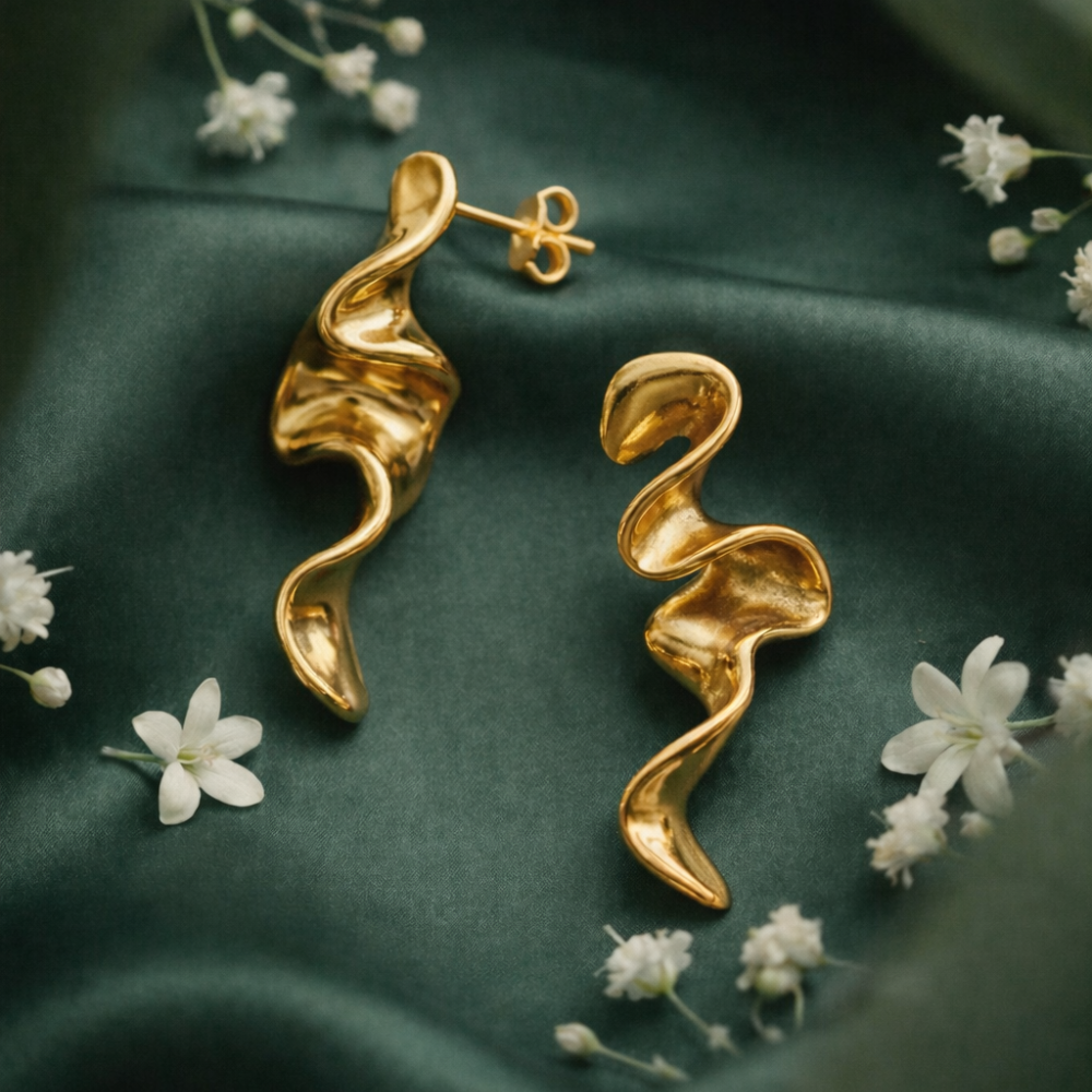 14K Gold Filled Sculptural Flow Drop Earrings