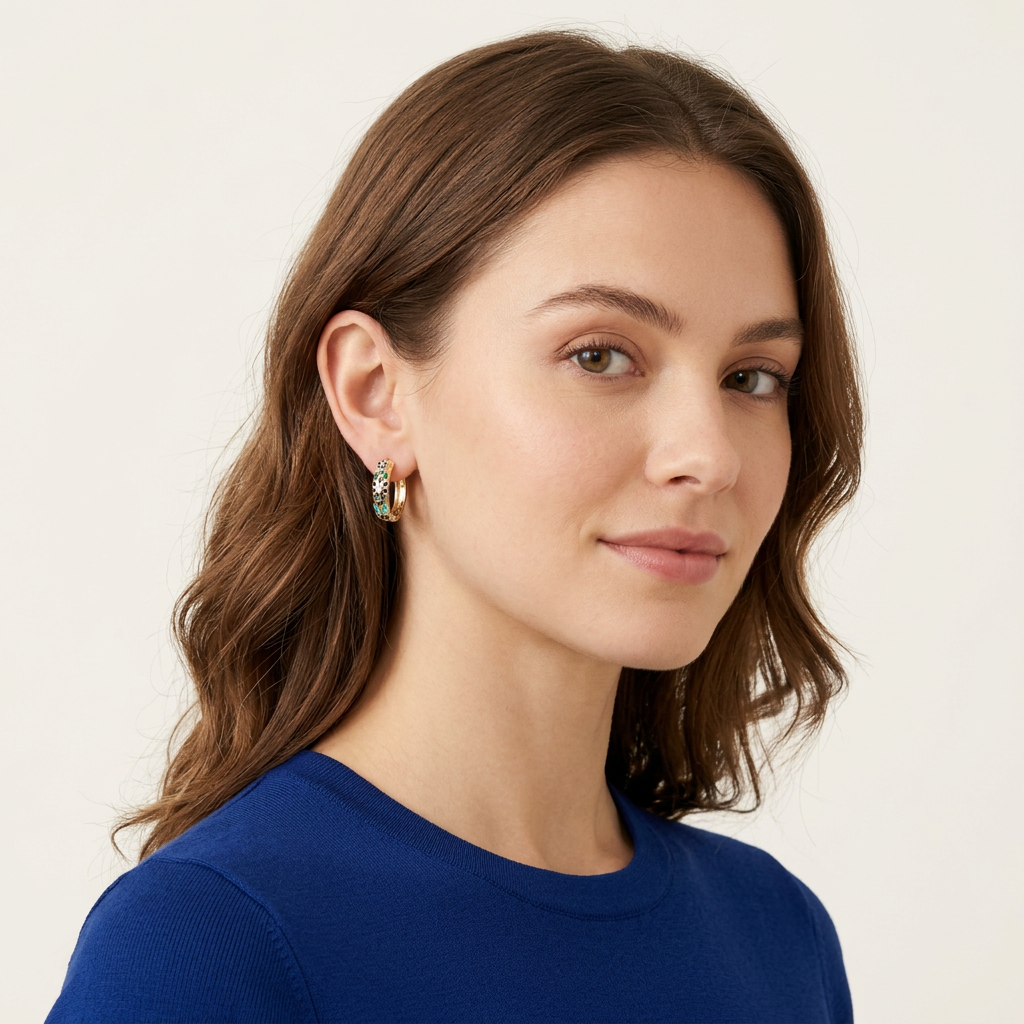 14K Gold Filled Floral Enamel Huggie Earrings