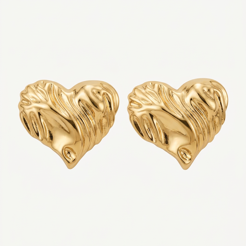 14K Gold Filled Sculptural Crumpled Heart Earrings