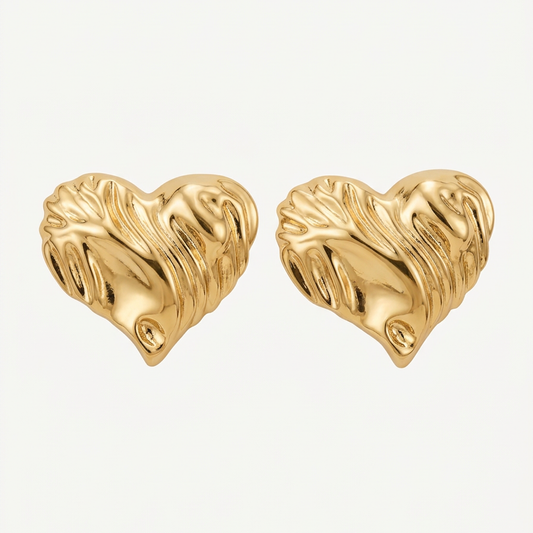 14K Gold Filled Sculptural Crumpled Heart Earrings