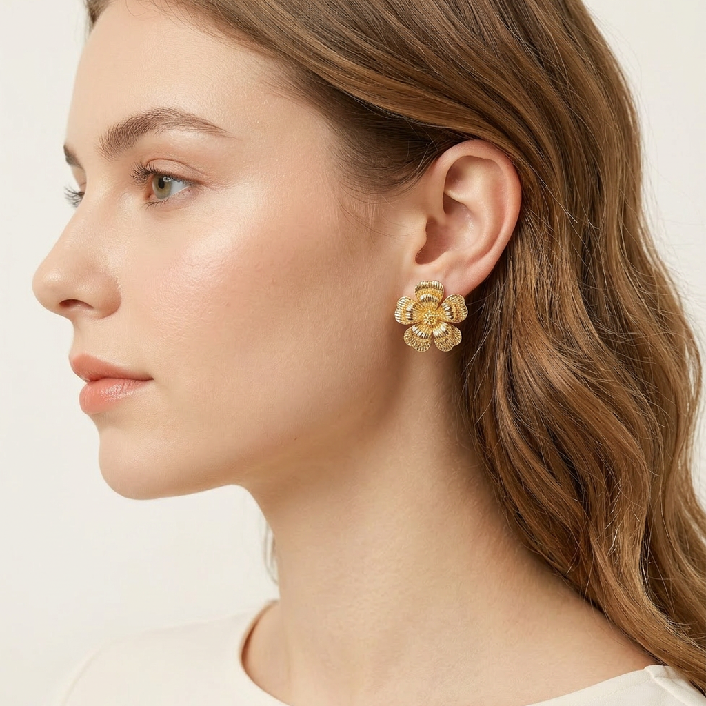 14K Gold Filled Sculptural Flower Stud Earrings