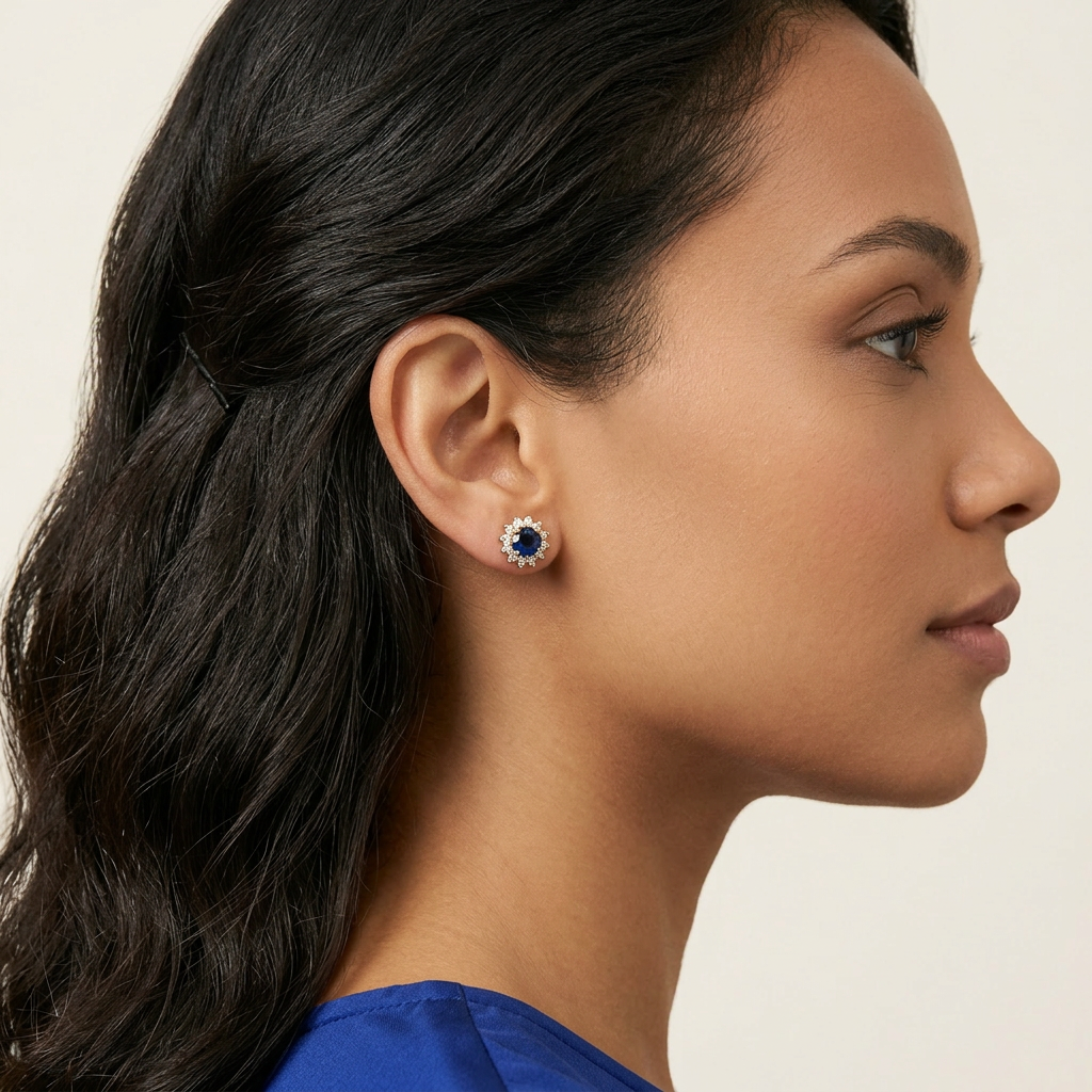 14K Gold Filled Sapphire and CZ Halo Stud Earrings