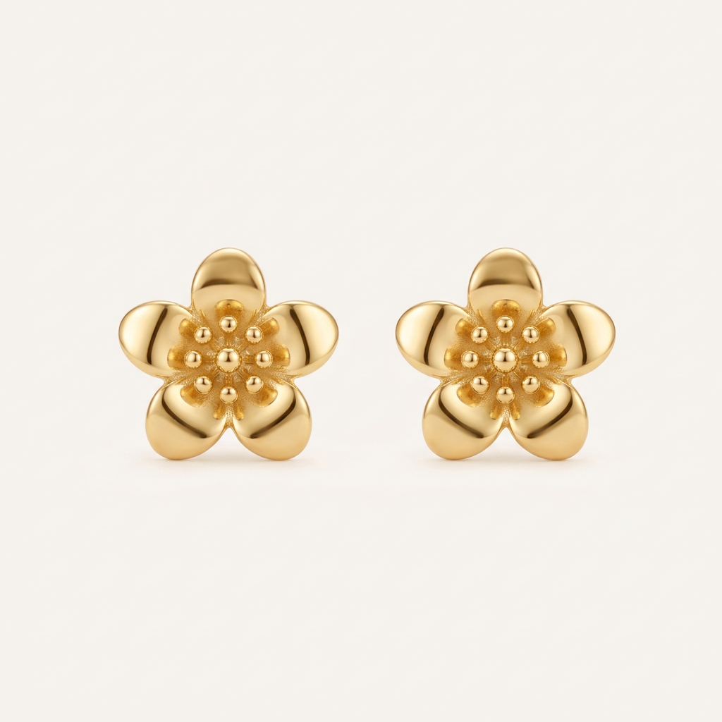 14K Gold Filled Floral Stud Earrings – Classic Bloom