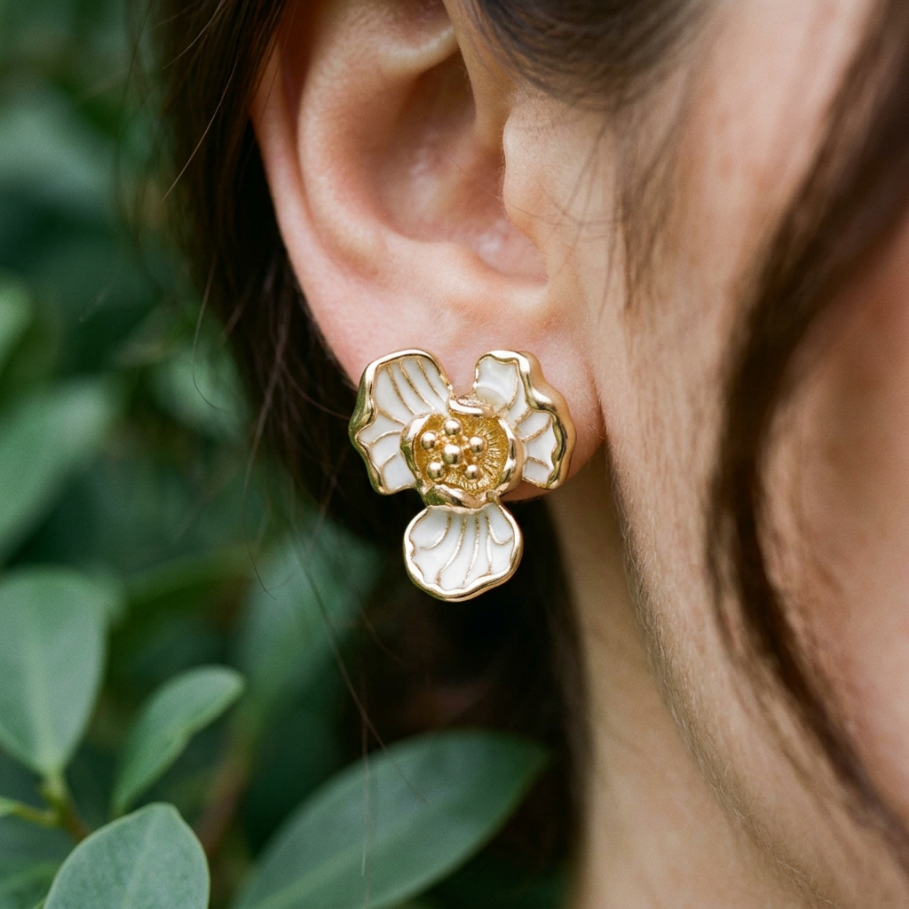 14K Gold Filled Enamel Floral Stud Earrings – Organic Petal