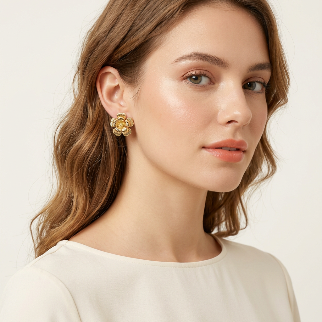 14K Gold Filled Sculptural Flower Stud Earrings