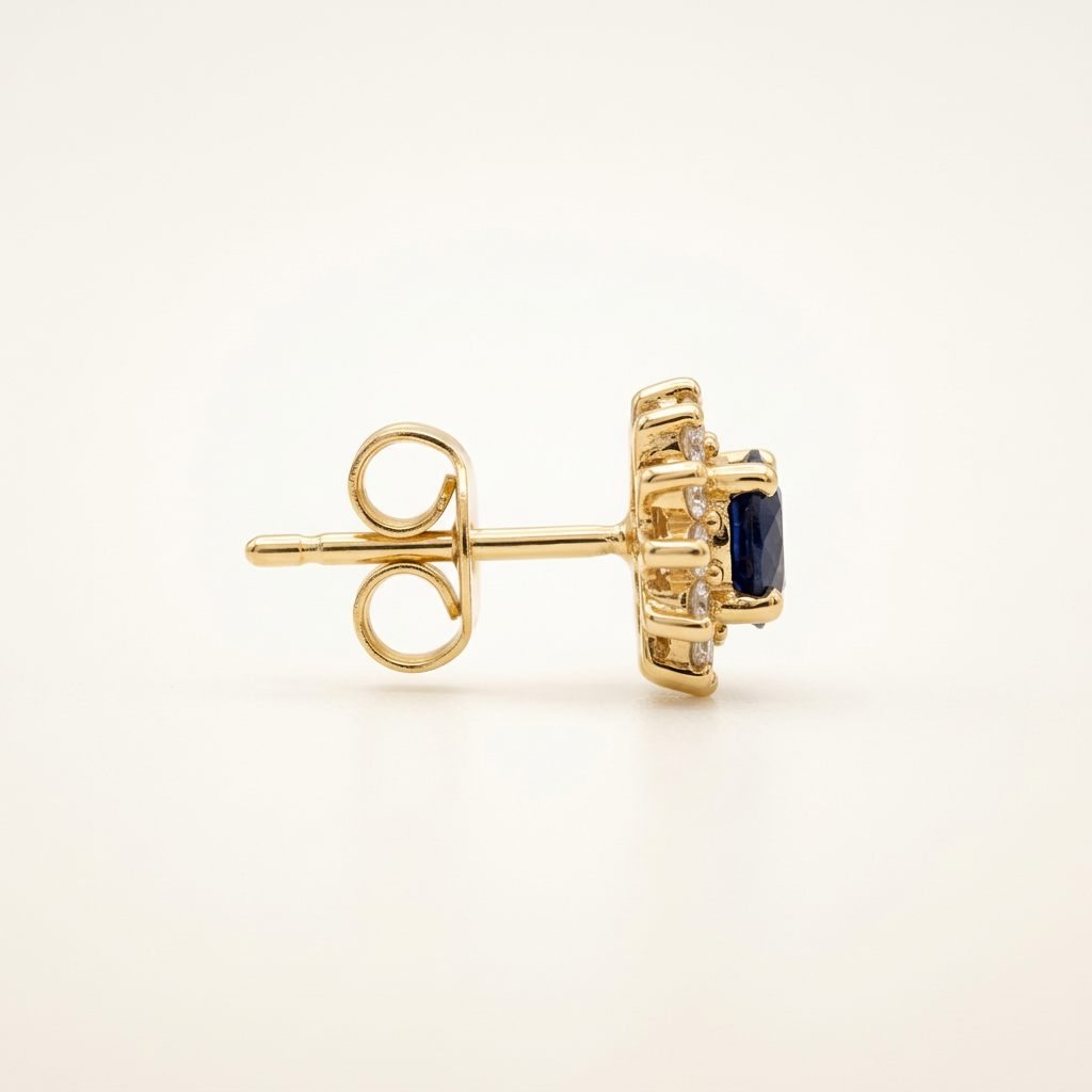 14K Gold Filled Sapphire and CZ Halo Stud Earrings