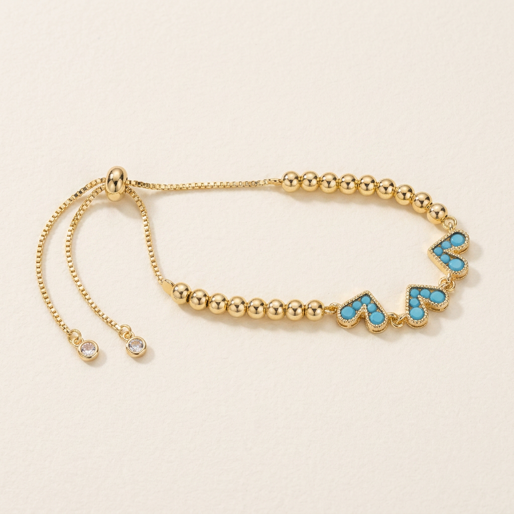 14K Gold Filled Heart Bolo Bracelet - Turquoise