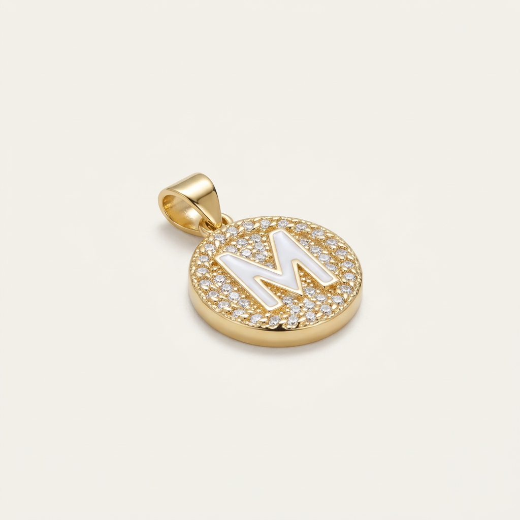 14K Gold Filled Enamel Initial M Pendant