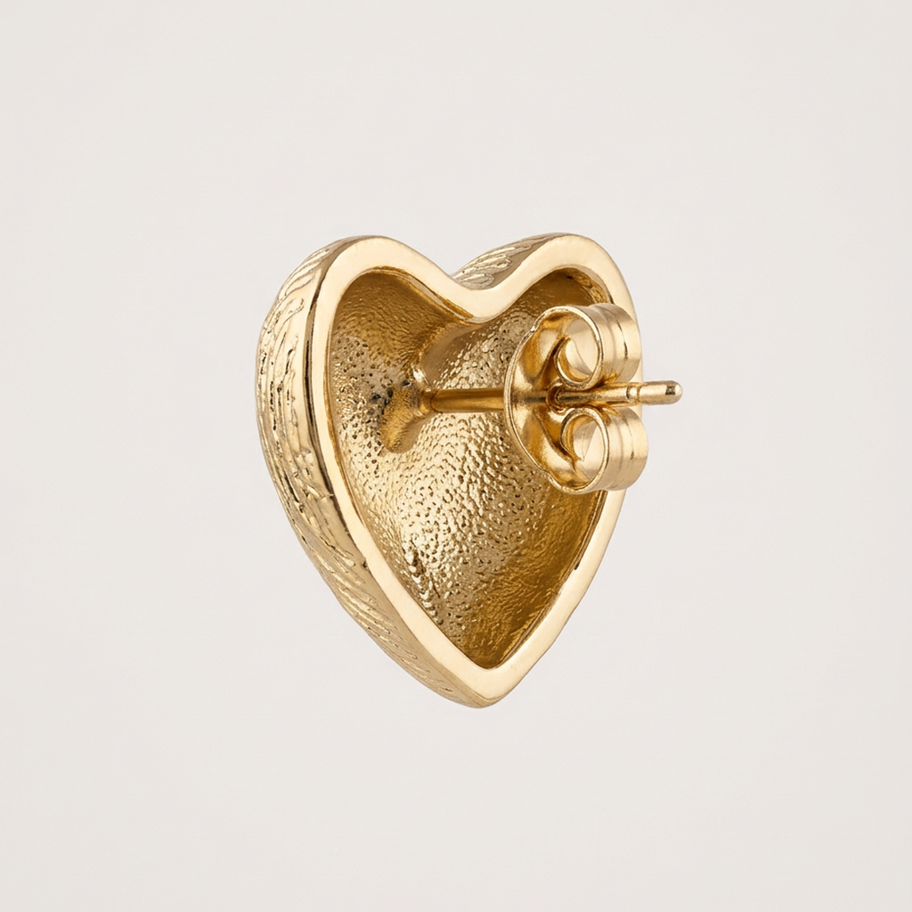 Textured 14K Gold Filled Heart Stud Earrings