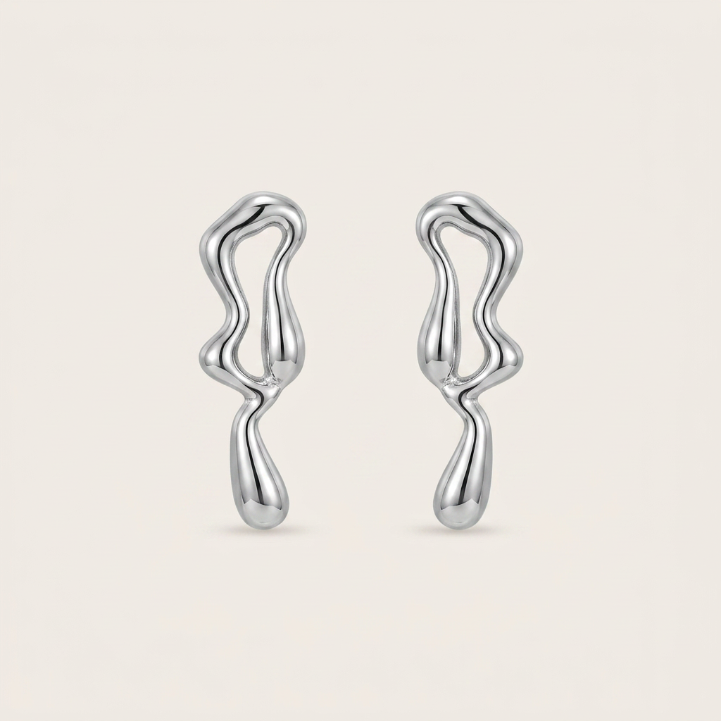 Rhodium Sculptural Organic Form Dangle Earrings