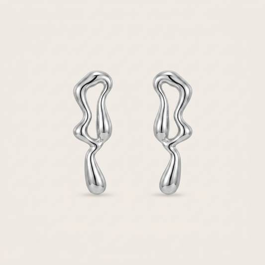 Rhodium Sculptural Organic Form Dangle Earrings