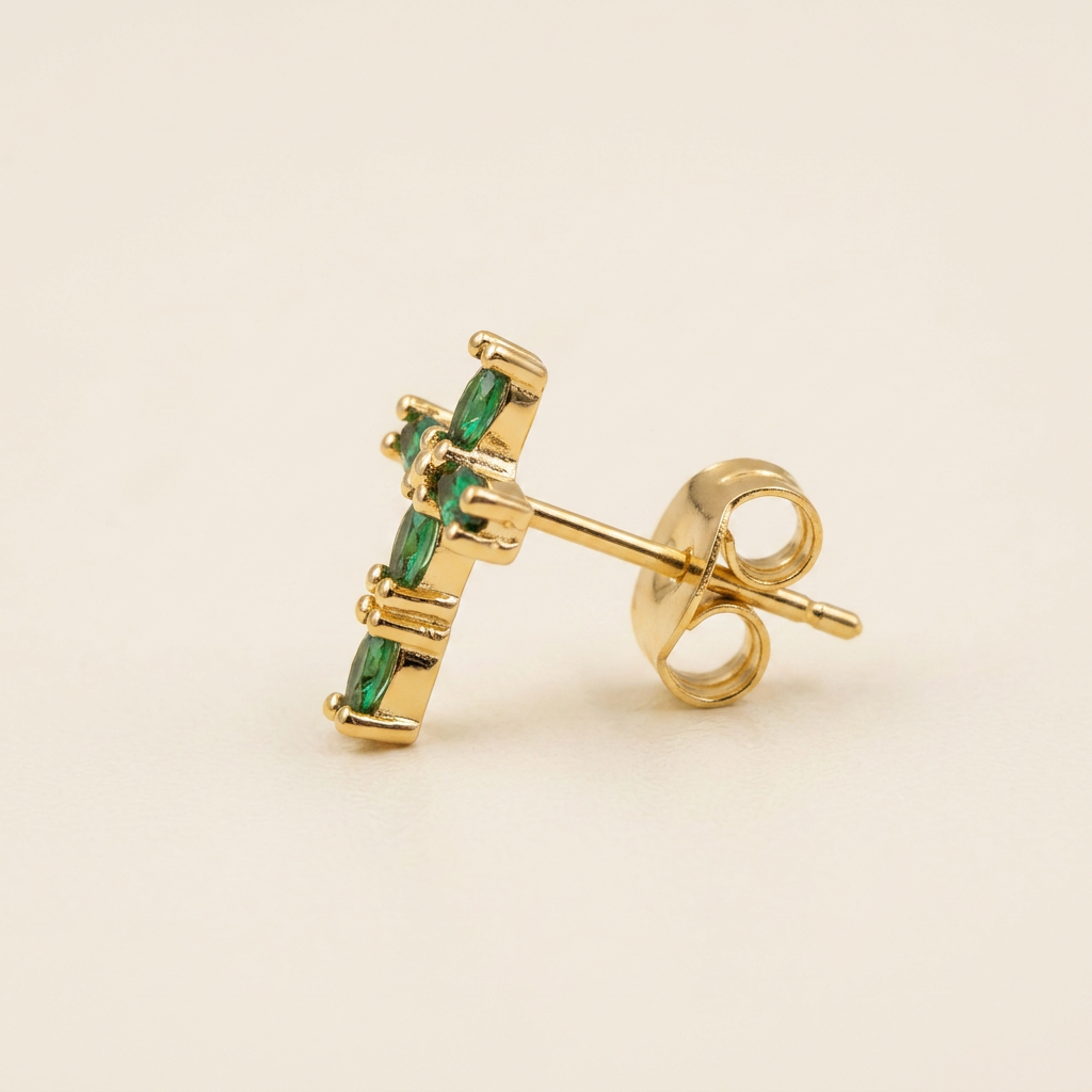 14K Gold Filled Green Marquise Cross Stud Earrings