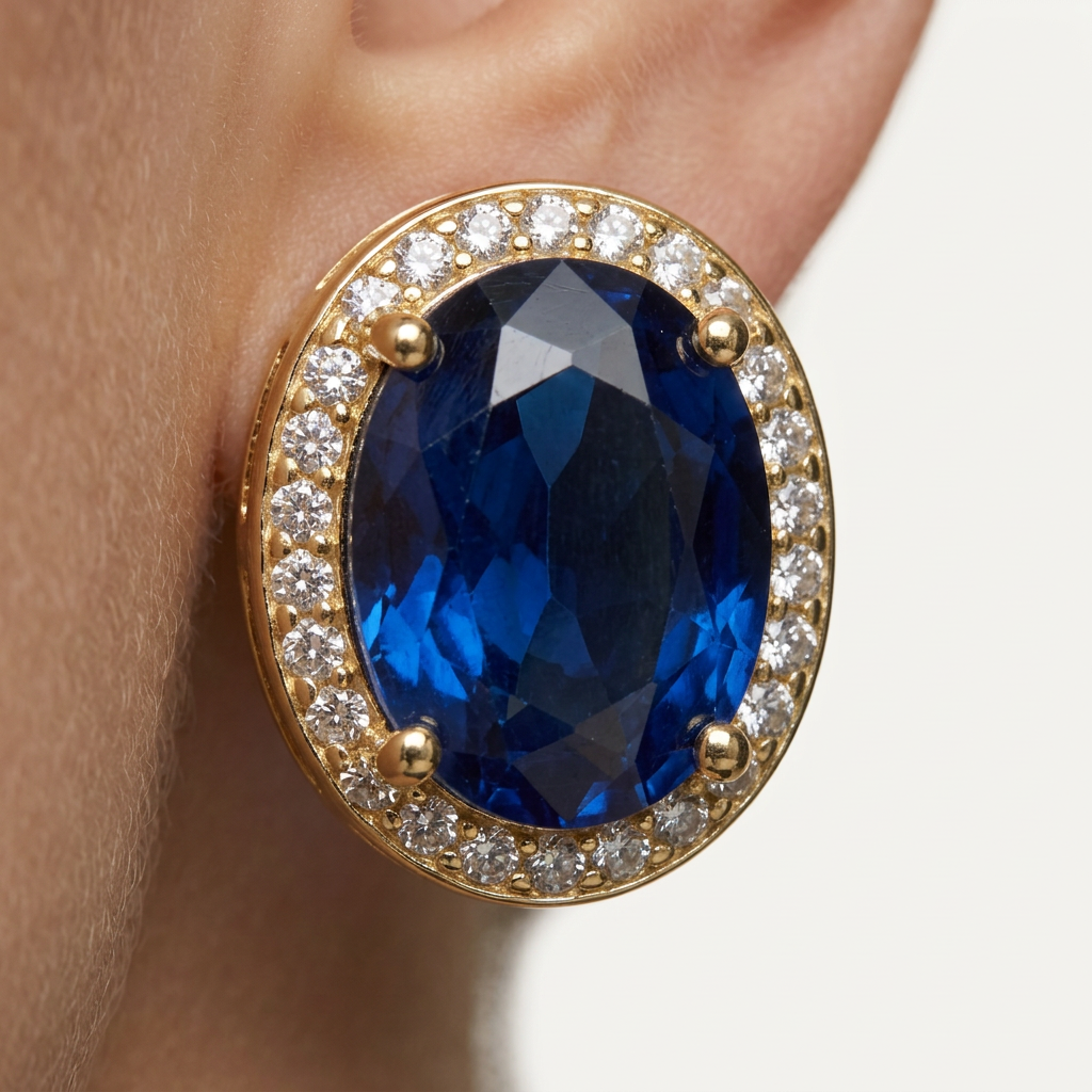 14K Gold Filled Sapphire Blue Oval Stud Earrings