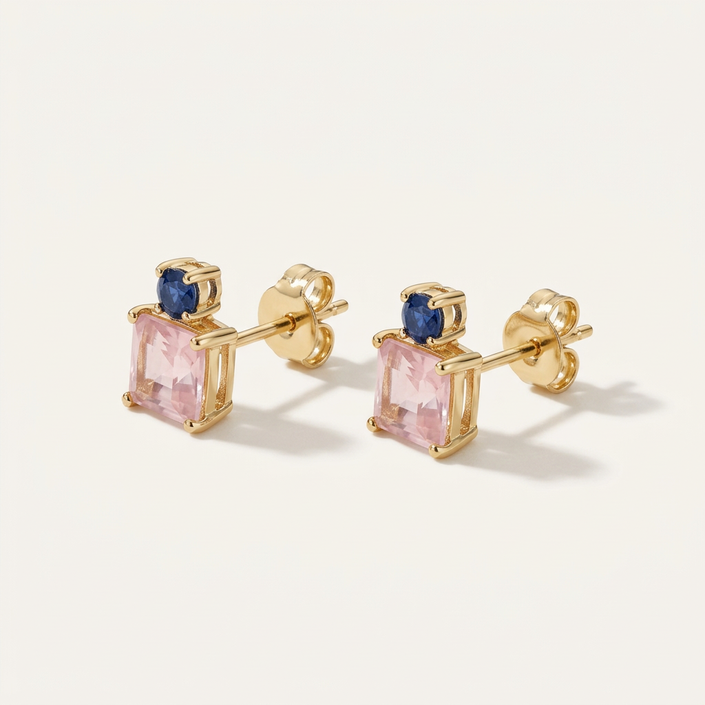 14K Gold Filled Pink Twilight & Rose Stud Earrings