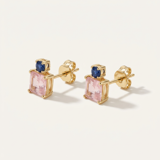 14K Gold Filled Pink Twilight & Rose Stud Earrings