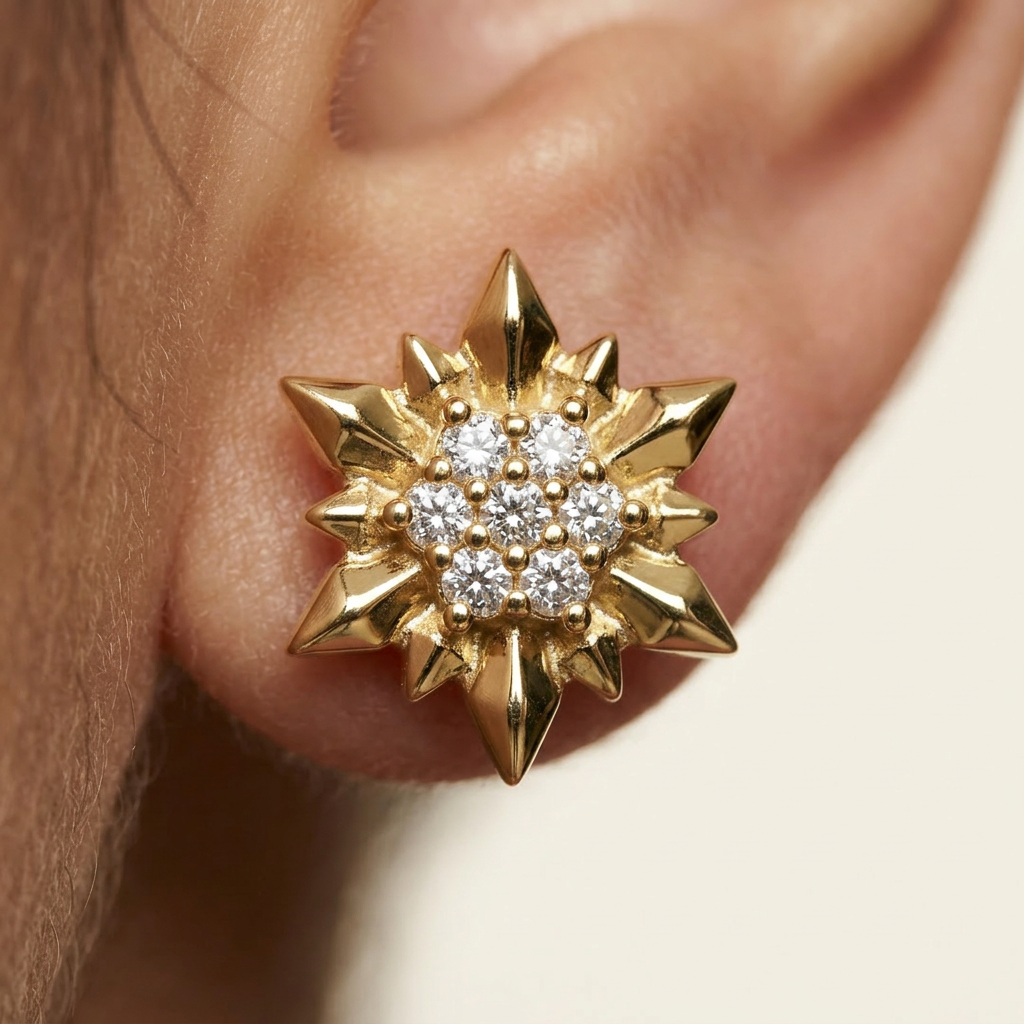 14K Gold Filled Starburst Cubic Zirconia Stud Earrings