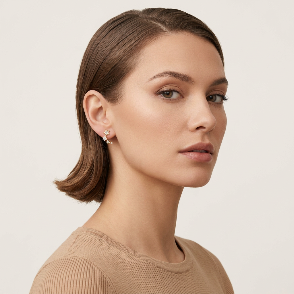 14K Gold Filled Cubic Zirconia Star Cluster Stud Earrings