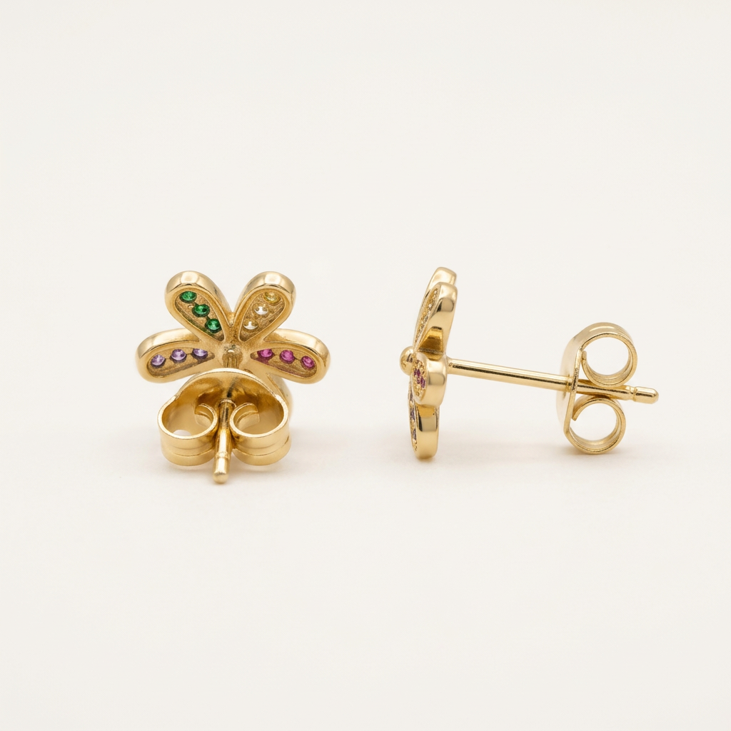 14K Gold Filled Multi-Colored Floral Stud Earrings